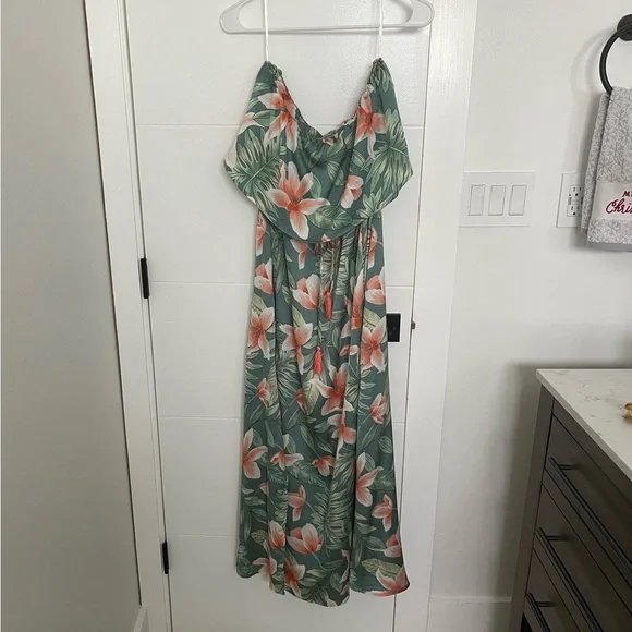 knee length dresses for ladies Waipio Off Shoulder Hibiscus Ankle Length Hawaiian Dress main image 1